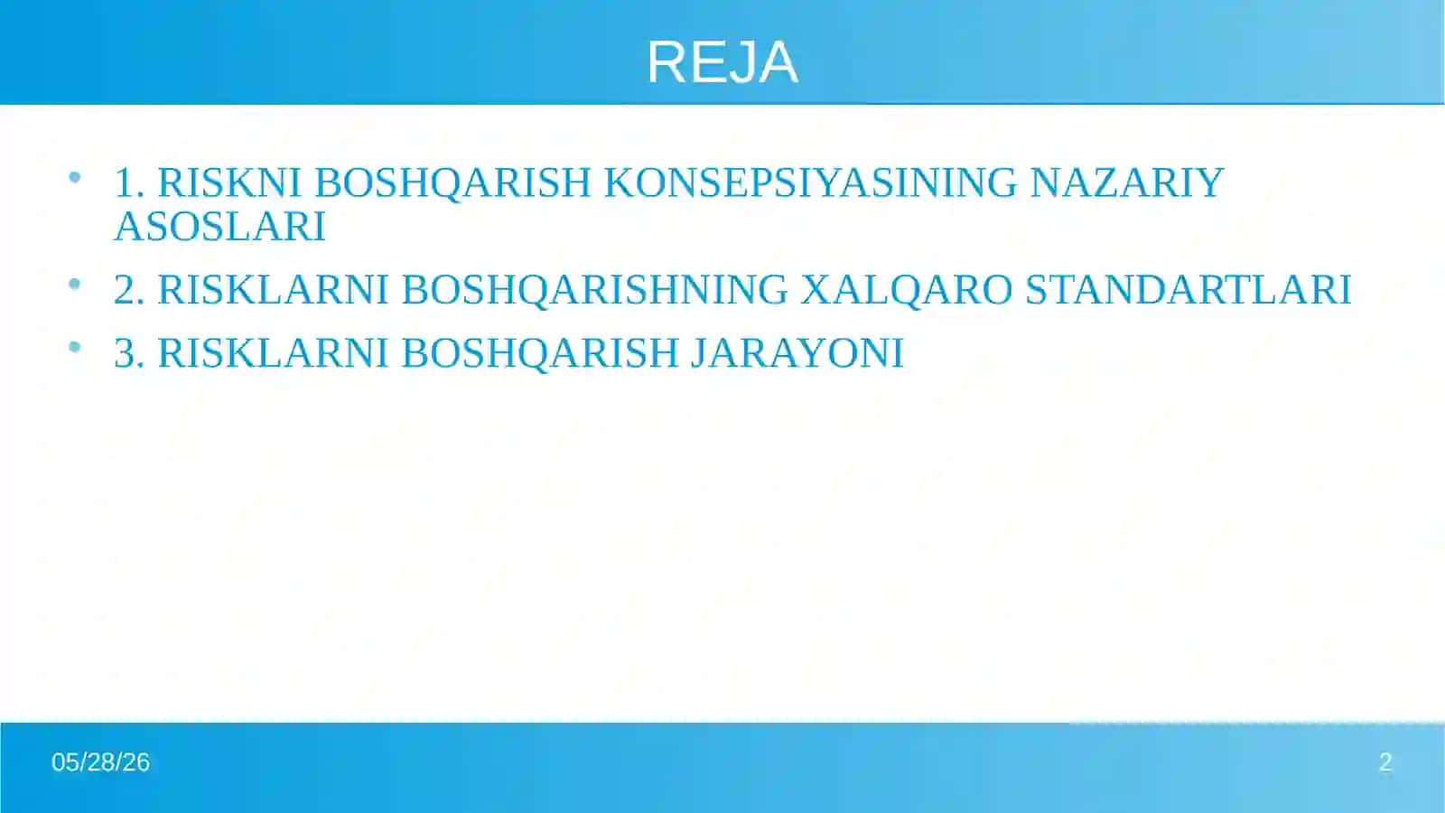 Risklarni Boshqarish Konsepsiyasi 2