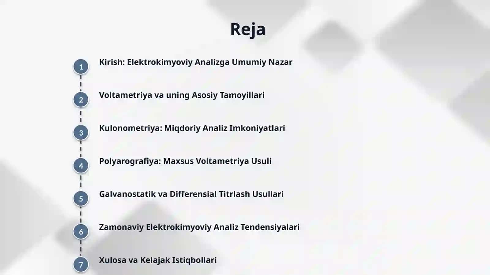 Elektrokimyoviy analiz usullari (voltametriya, galvanostatik, kulonometriya, polyarografik, analiz usuli, differensial titrlash, differensial polyarografiya) 2