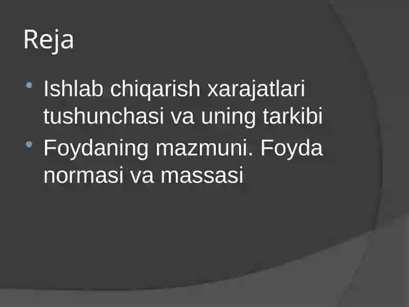 Ishlabchiqarish va xarajatlarini tahlili 2