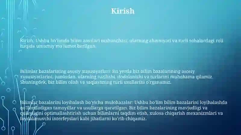 Bilimlar Bazasining Asosiy Xusuiyatlari Va Ularga Oid Loyihalash Ishlari 2