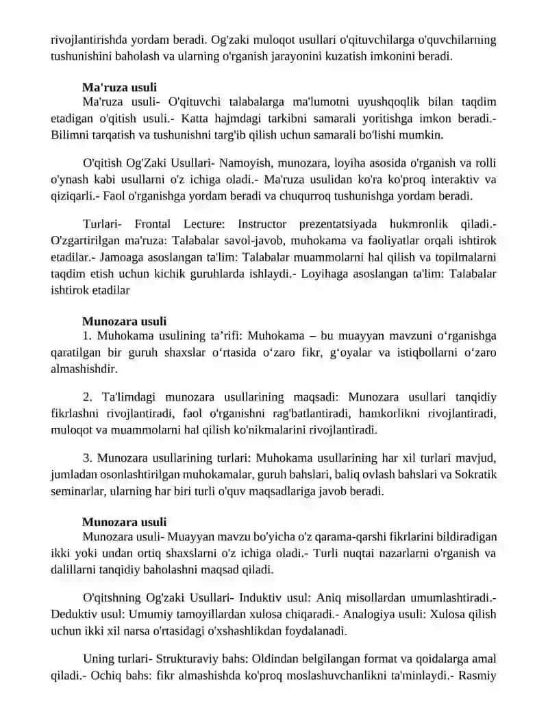 O'Qitishning Og'Zaki Usullari Va Uning Turlari 2