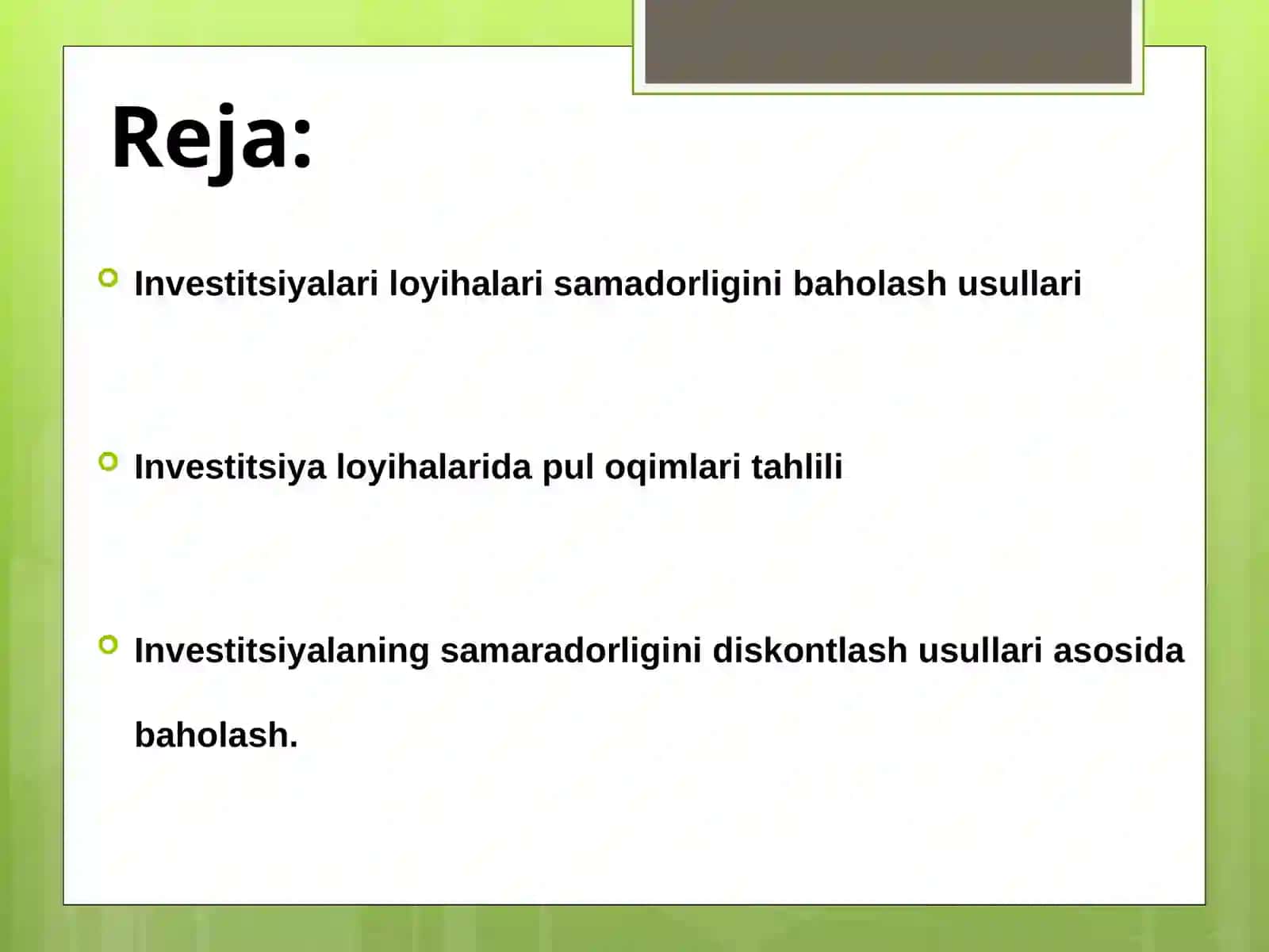 NPV va rentabellik ko'rsatkichlari 2