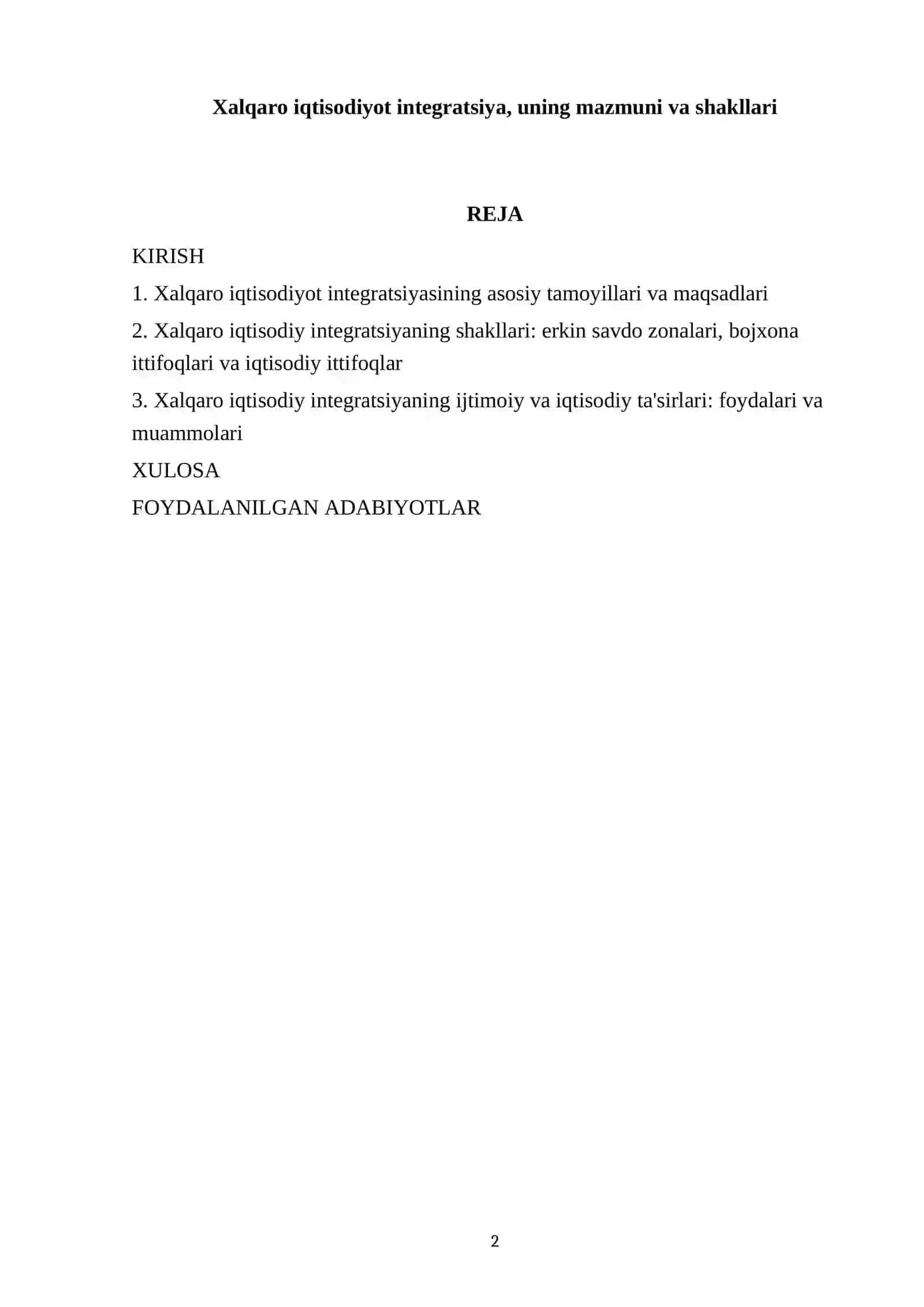 Xalqaro iqtisodiyot integratsiya, uning mazmuni va shakllari 2