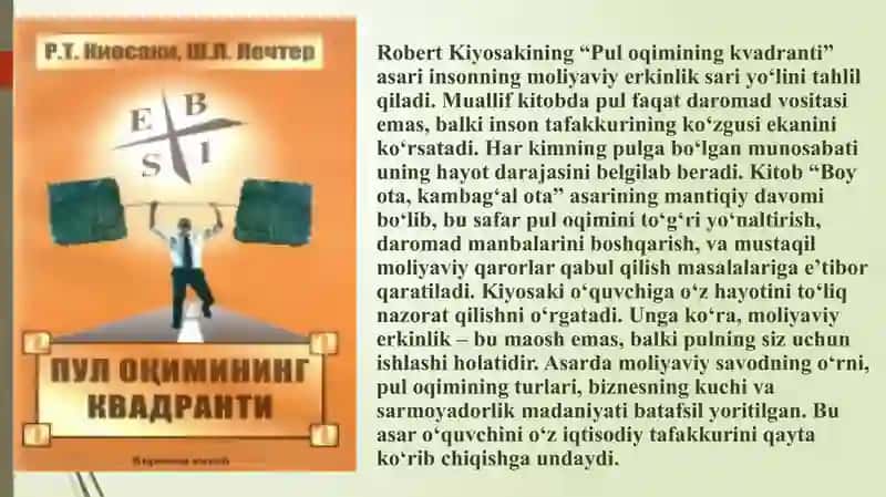 Pul oqimining kvadranti             “Pul oqimining kvadranti” Mualliflar: Robert T. Kiyosaki va Sharon L. Lechter 2