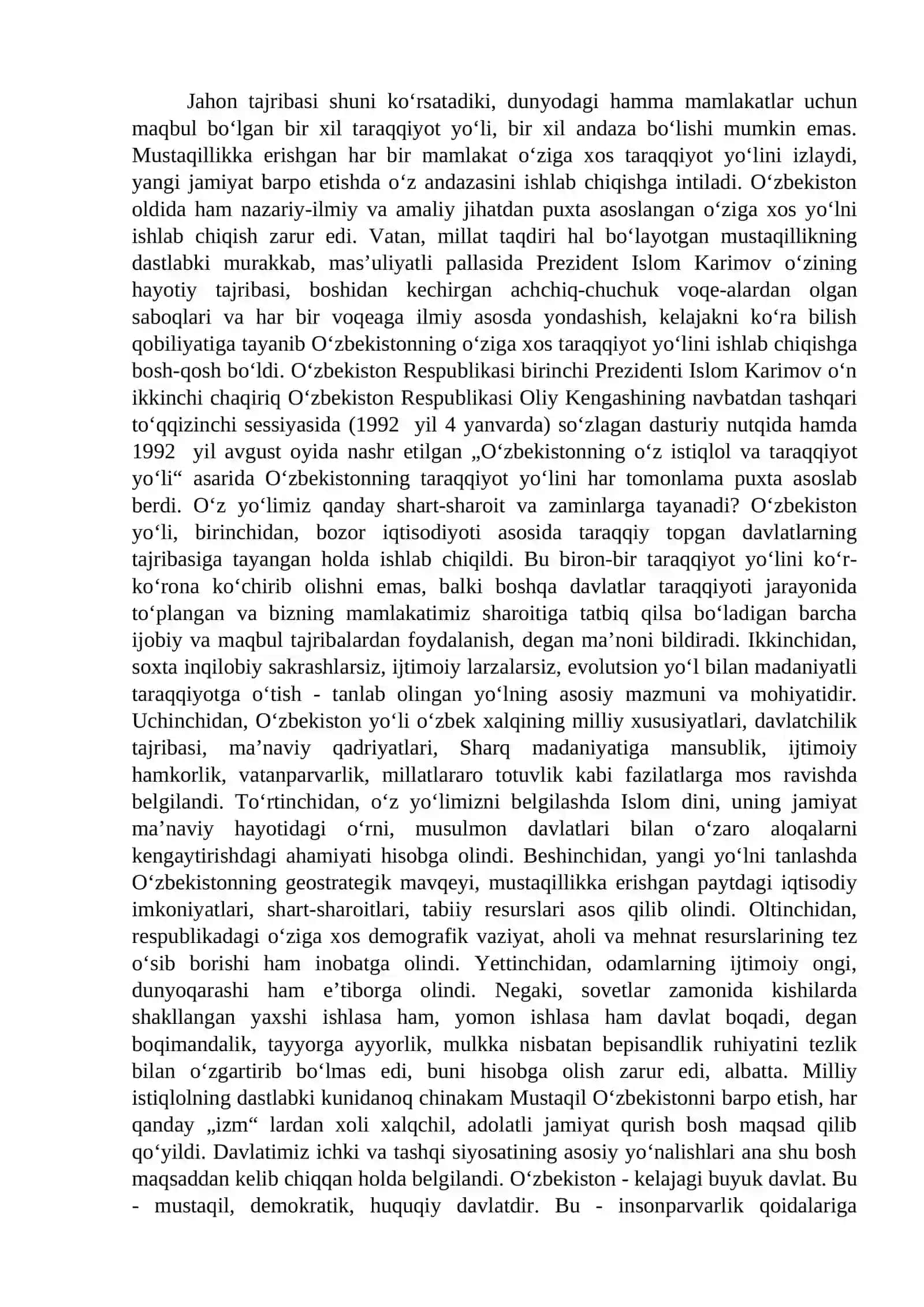 O‘zbekistonning O‘ziga Xos Istiqlol va Taraqqiyot Yoli 2