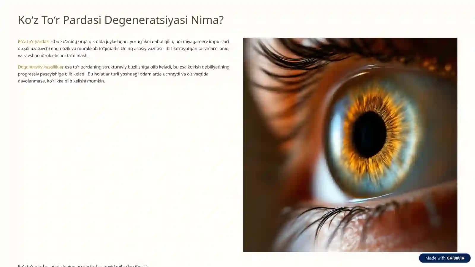 Ko‘z To‘r Pardasi Degenerativ Kasalliklari: Sabablar, Belgilar va Davolash 2