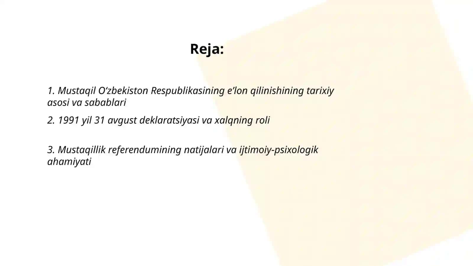 Mustaqil O‘zbekiston respublikasining tashkil topishining tarixiy ahamiyati 2