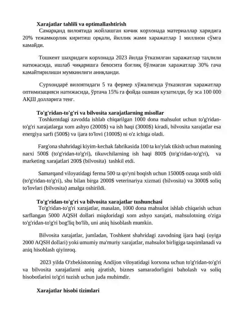 Bevosita va bilvosita xarajatlar hisobi 2