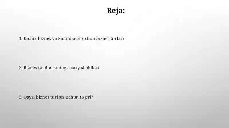 Kichik biznes va korxonalarga ko'rsatiladigan biznes turlari 2