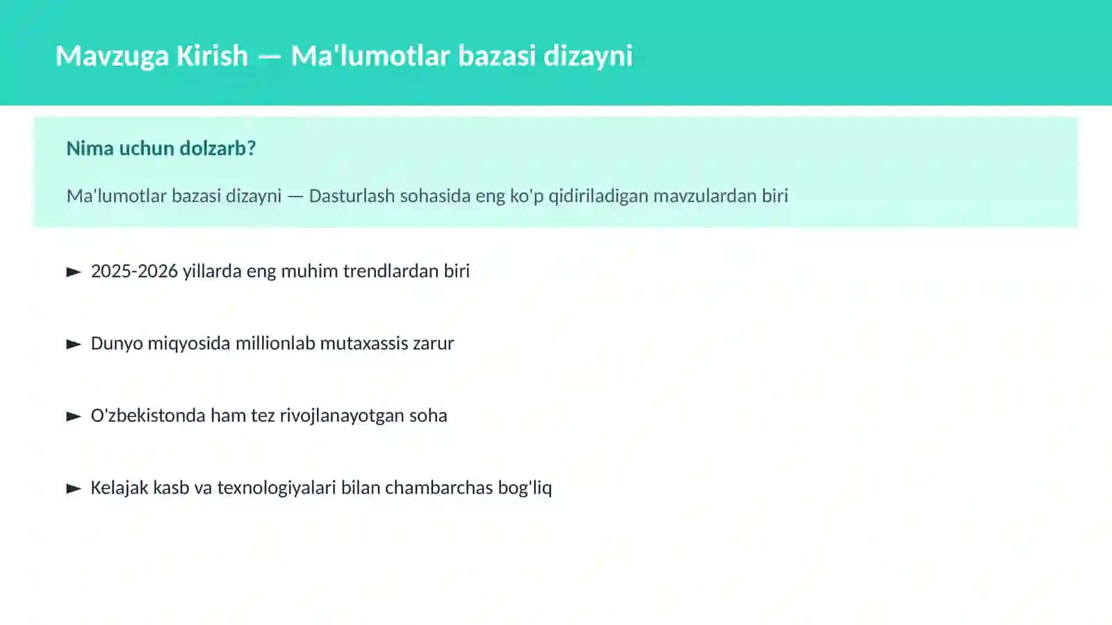 Ma'lumotlar bazasi dizayni 2