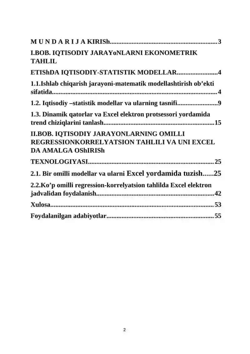 Ko’p omilli regression-korrelyatsion tahlilda Excel elektron jadvalidan foydalanish 2