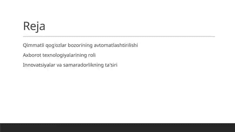 Qimmatli qog'ozlar bozorining avtomatlashtirilishi 2