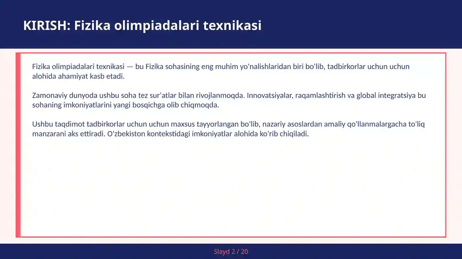 FIZIKA OLIMPIADALARI TEXNIKASI 2