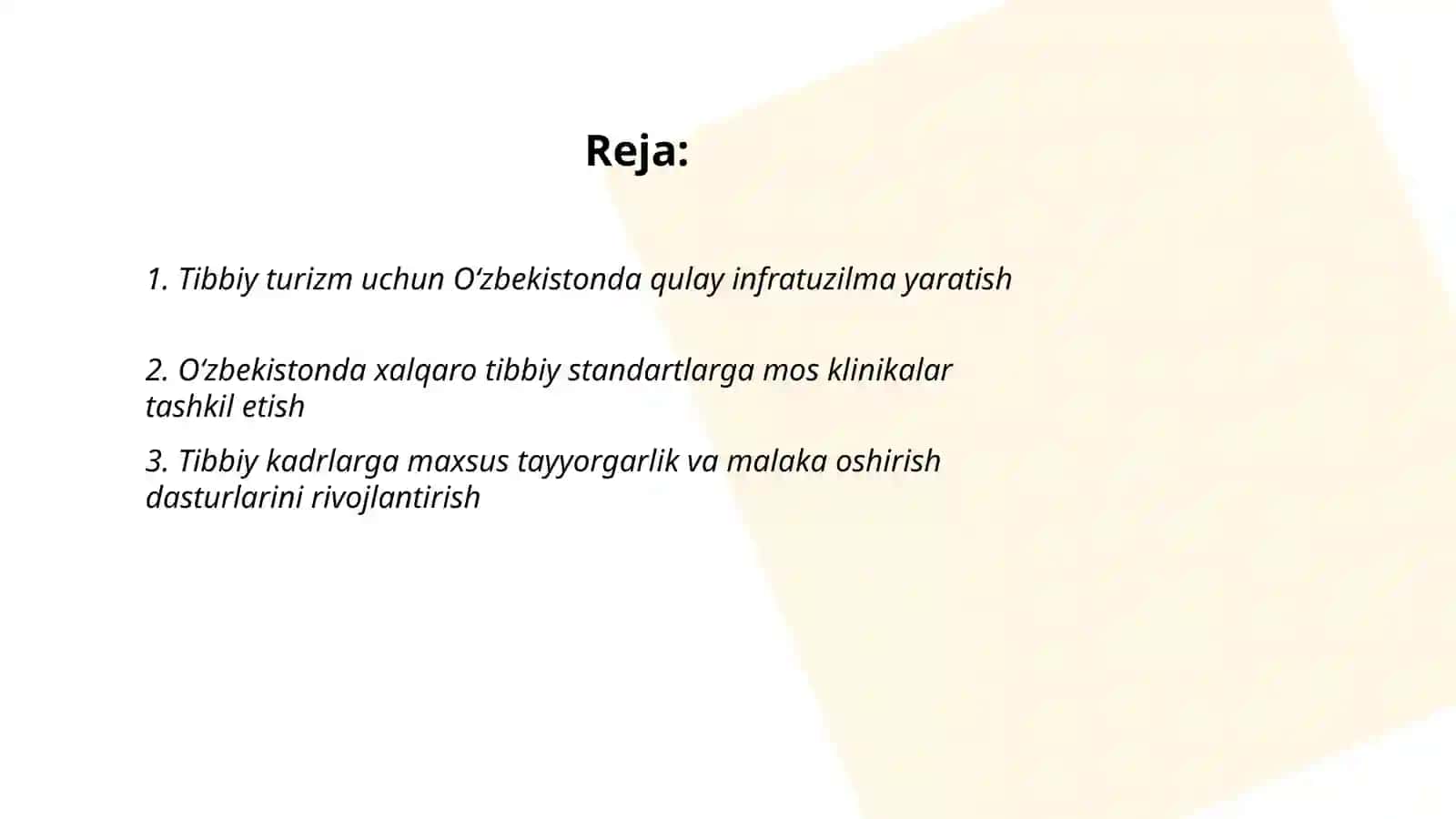 O'zbekistonda tibbiy turizmni rivojlantirish maqsadlari 2