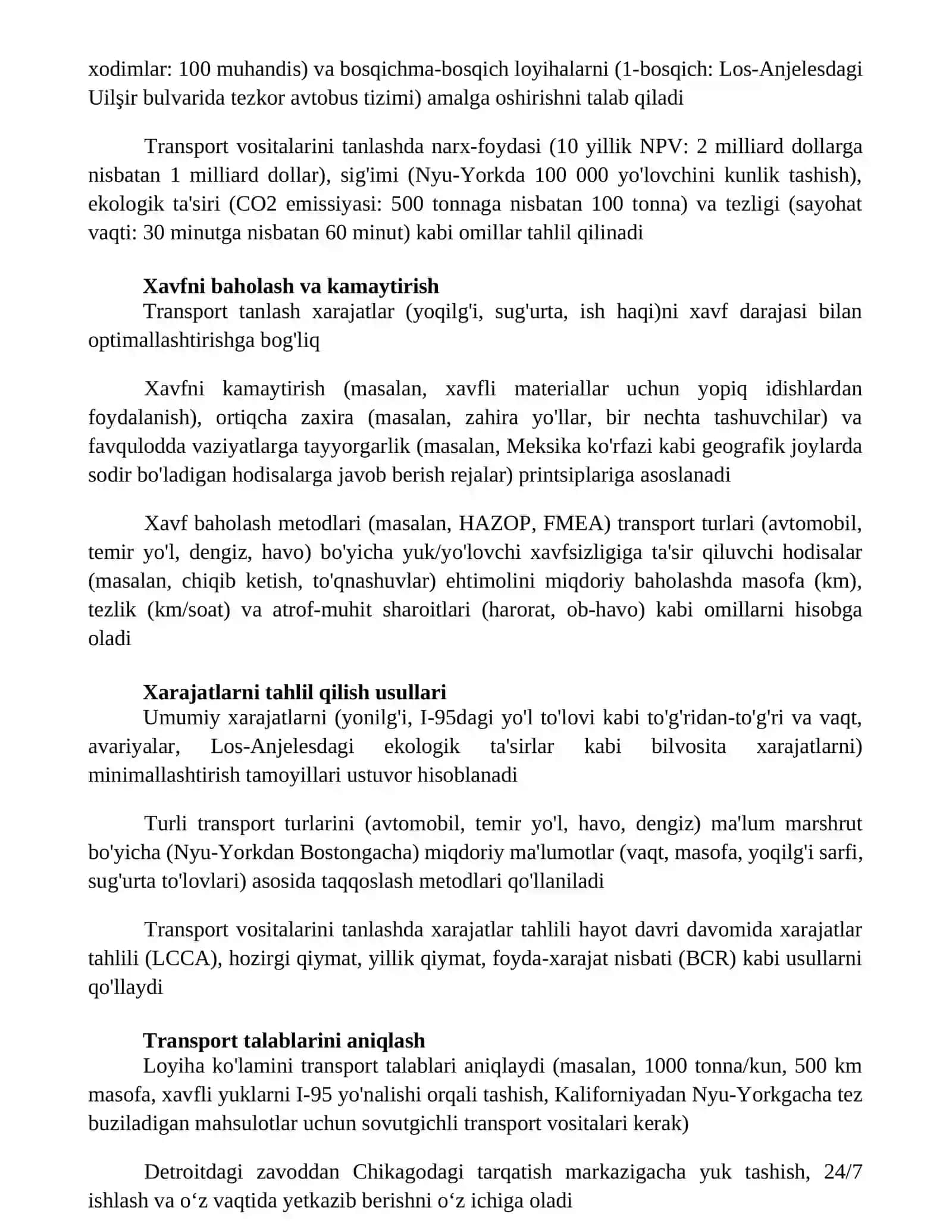 Transport turlarini tanlash tamoyillari va uslublari 2