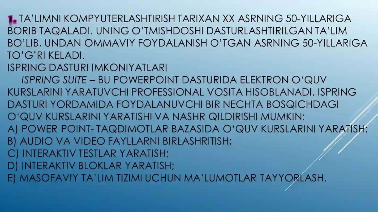 TA'LIMDA QO`LLANILADIGAN ELECTRON O'QUV VOSITALARI TURLARI VA TAVSIFI 2