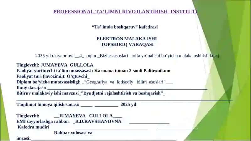 Byudjetni rejalashtirish va boshqarish 2
