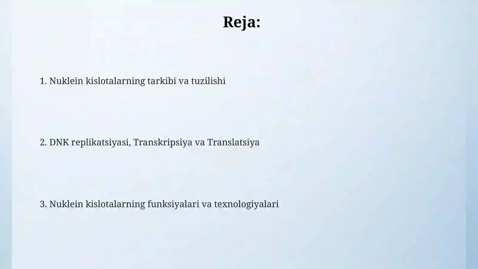 Tiriklikning molekulyar asoslari. Nuklein kislotalar 2