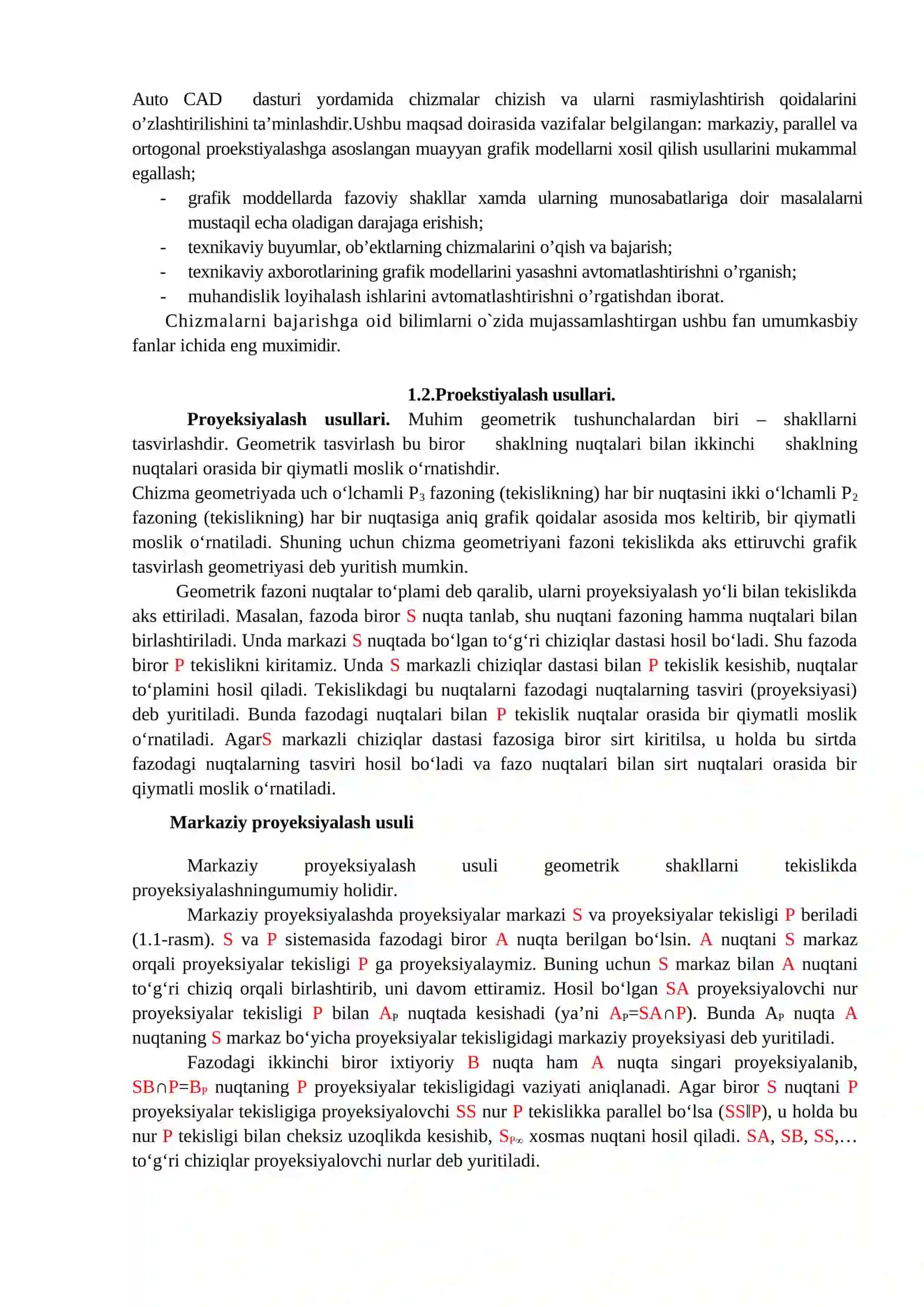 Chizma geometriya fani. Proekstiyalash metodlari. Monj metodi 2