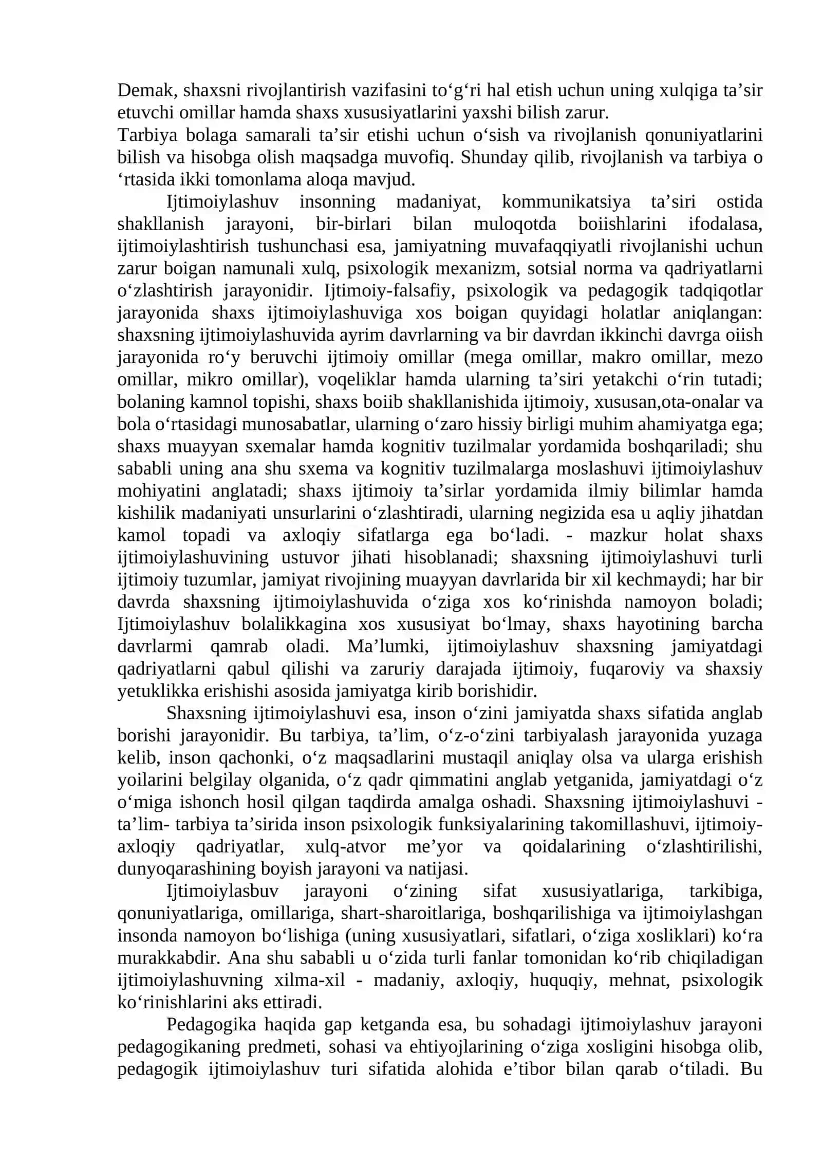 Shaxsning rivojlanishi, tarbiyasi va ijtimoiylashuvi 2