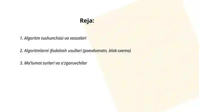 Algoritmlash va dasturlash asoslari 2