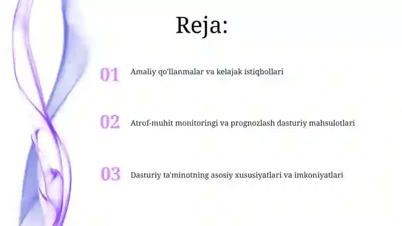 Atrof-muhit monitoringi va prognozlash dasturiy mahsulotlari 2