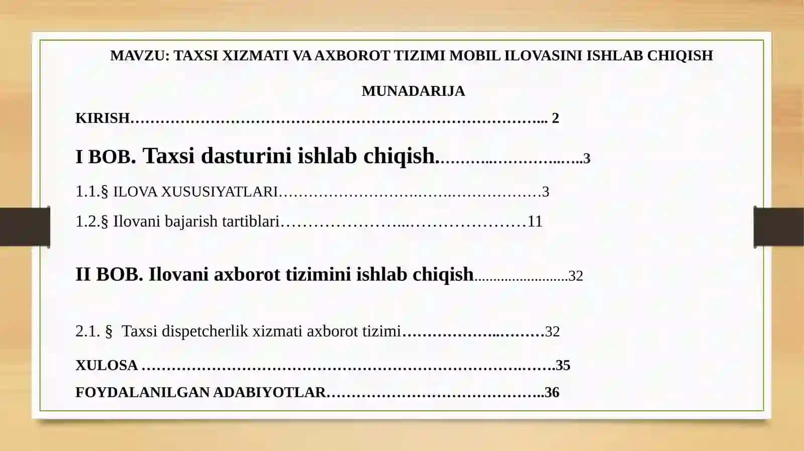TAXSI XIZMATI VA AXBOROT TIZIMI MOBIL ILOVASINI ISHLAB CHIQISH 2