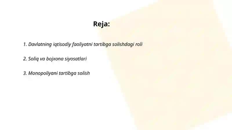 Iqtisodiy faoliyatni davlat tomonidan tartibga solish samaradorligi 2