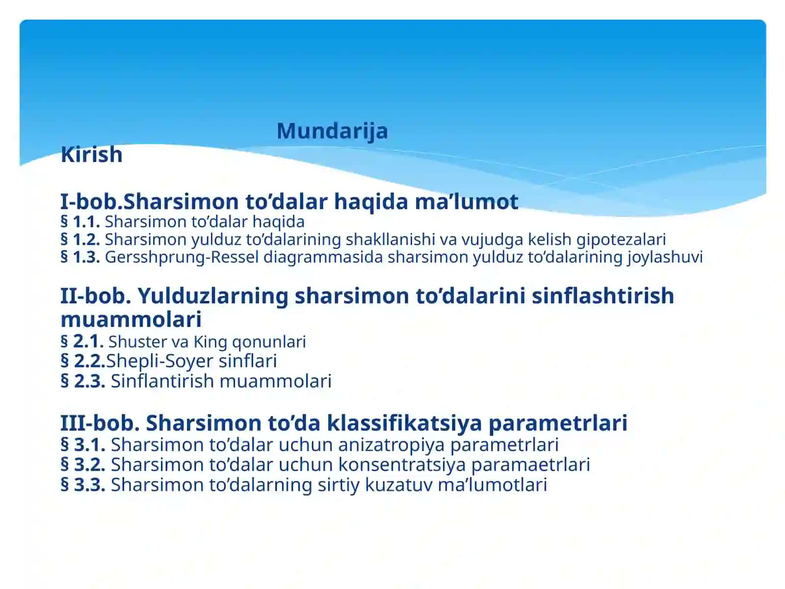 Yulduzlar fazoviy konsentratsiyasini sharsimon to'dalar uchun aniqlash 2