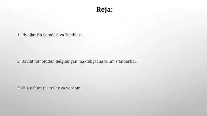 Maktabgacha yoshdagi bolalar rivojlanishiga qoʻyiladigan davlat talablari 2