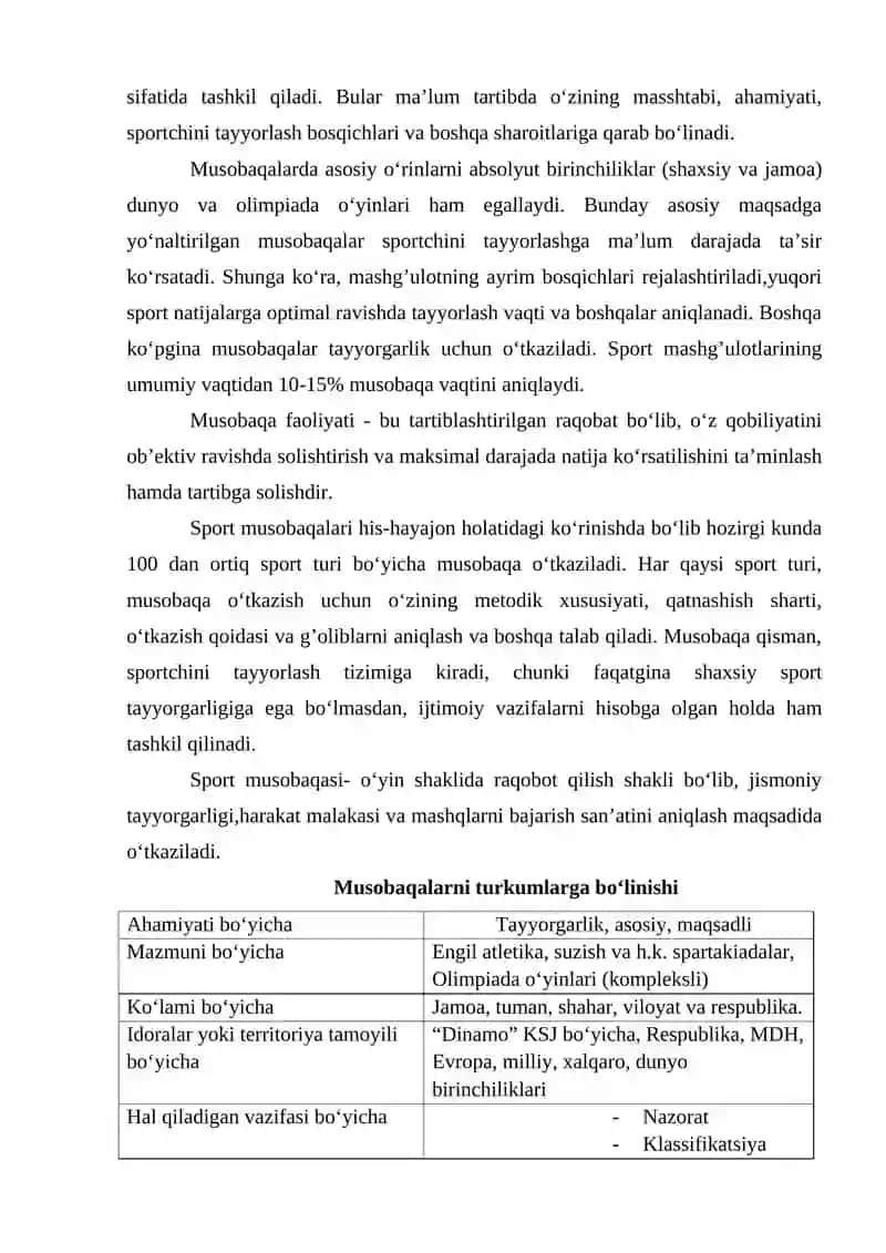 18-mavzu: Sport musobaqalari tizimi va sportda musobaqa faoliyatining o‘ziga xos xususiyatlari 2