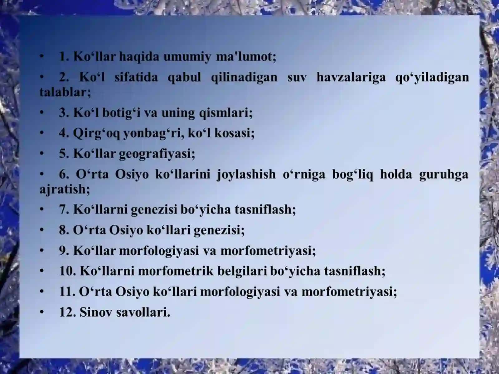 Ko‘llar morfologiyasi va morfometriyasi 2
