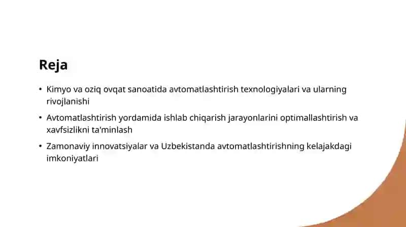 Kimyo va oziq ovqat sanoatida avtomatlashtirish texnologiyalari va ularning rivojlanishi 2