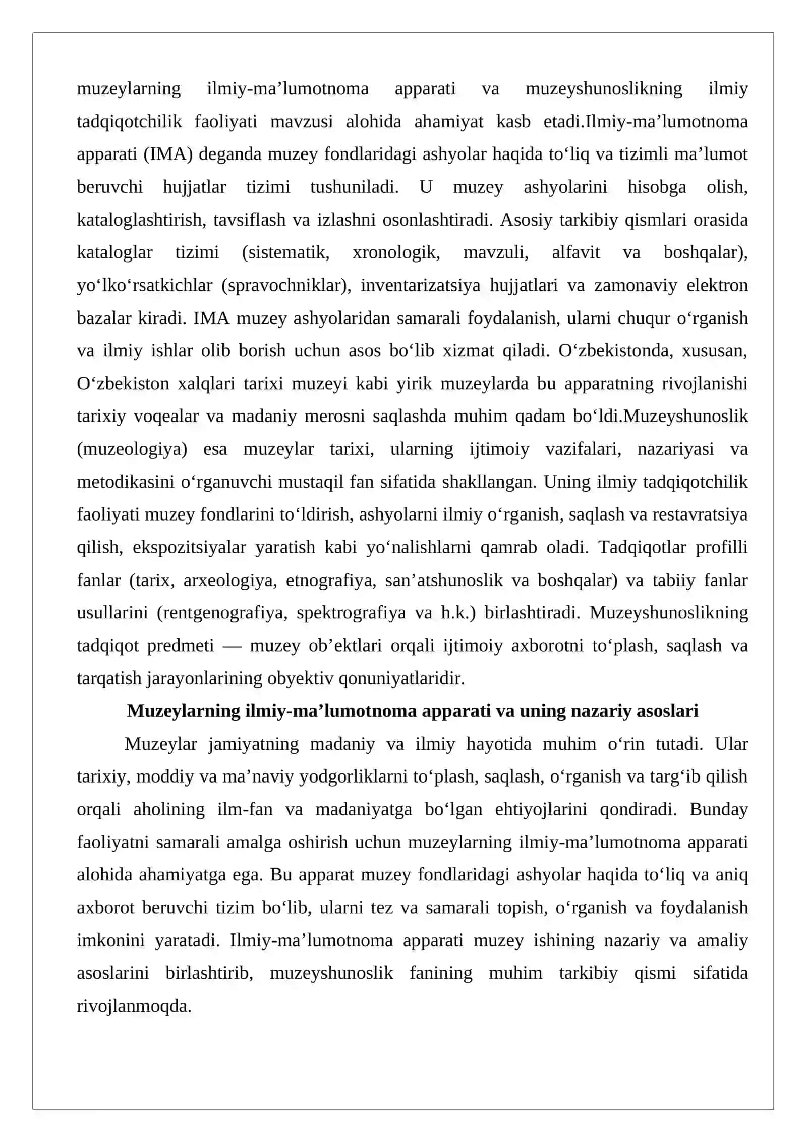Muzeylarning ilmiy-ma’lumotnoma apparati va muzeyshunoslikning ilmiy tadqiqotchi 2
