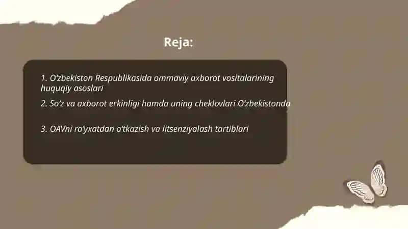 O‘zbekiston Respublikasida ommaviy axborot vositalarining huquqiy asoslari 2