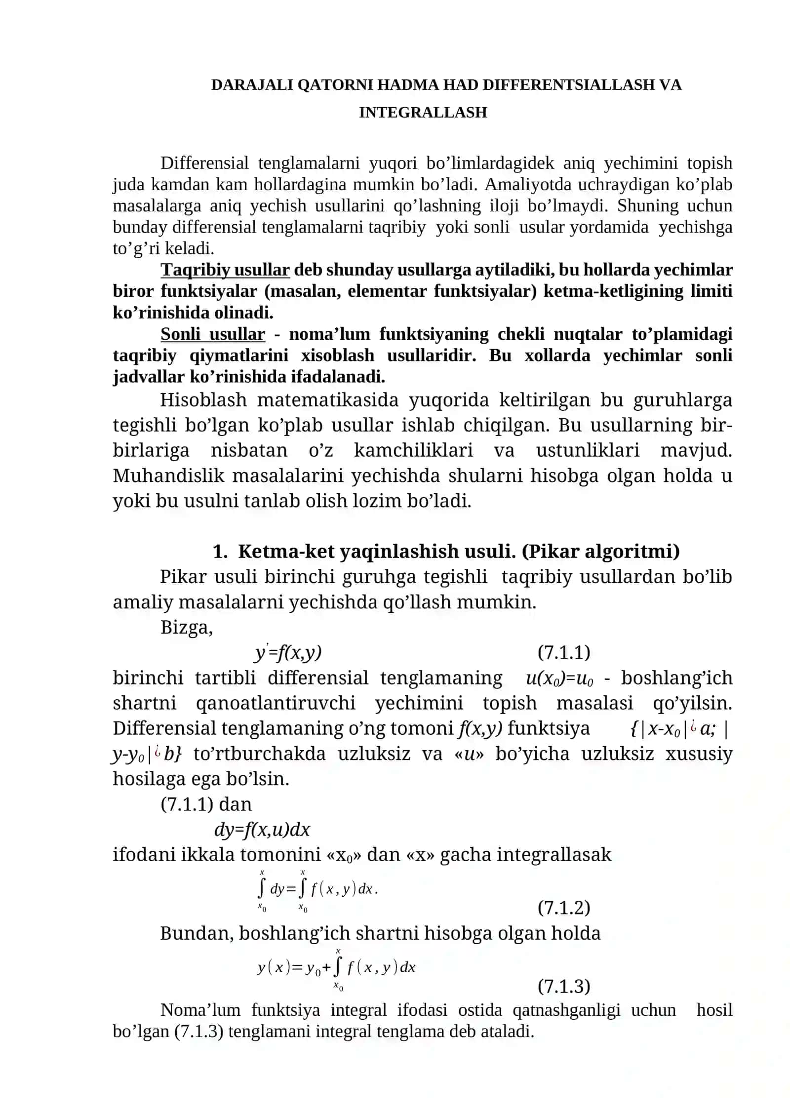 Darajali qatorni hadma had differentsiallash va integrallash 2