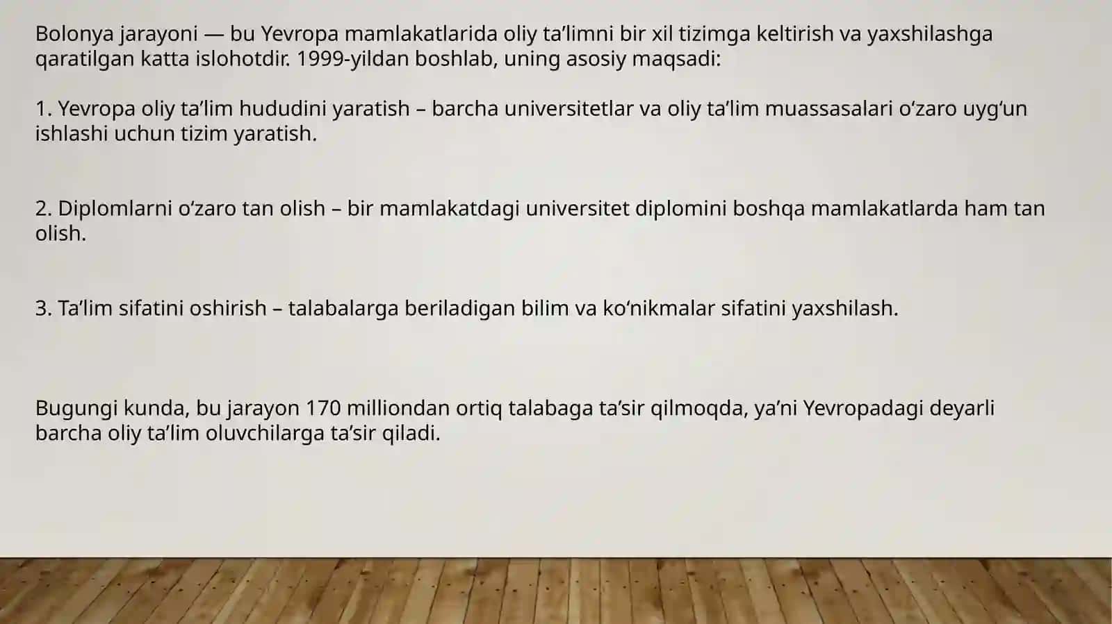 Bolonyajarayoniva uningta’limnimodernizatsiyalashdagiroli 2