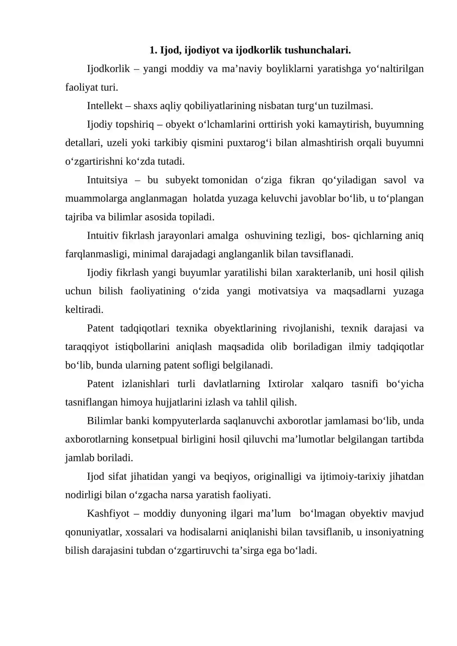 Ijodkorlik faoliyatining asosiy tushunchalari 2
