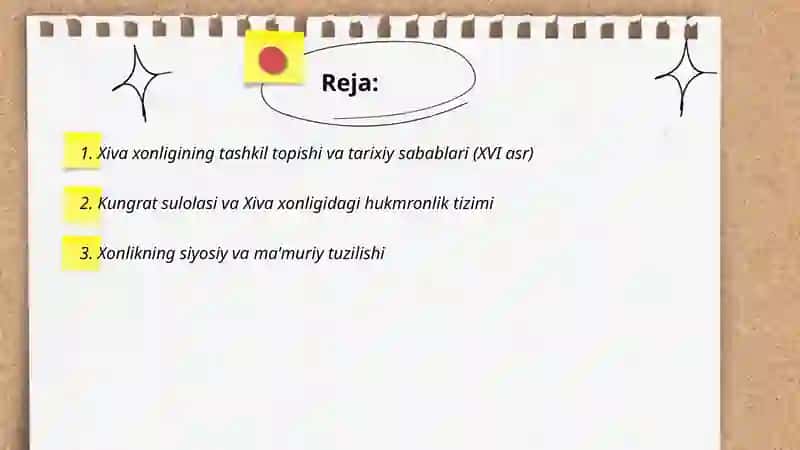 Xiva xonligining tashkil topishi va siyosiy hayoti (XVI-XIX asrning birinchi yarmi) 2