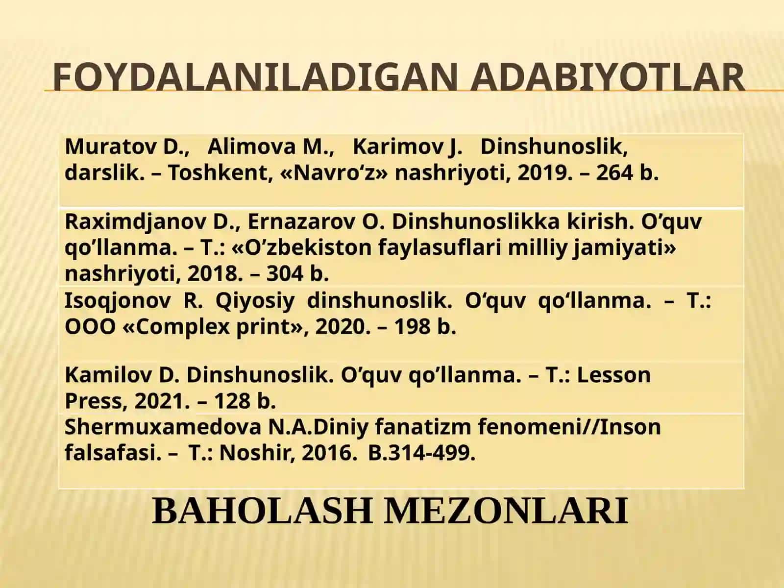 Dinshunoslik, darslik 2