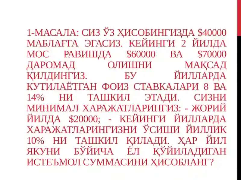 MOLIYA FANIDA MASALALAR TO’PLAMI 2