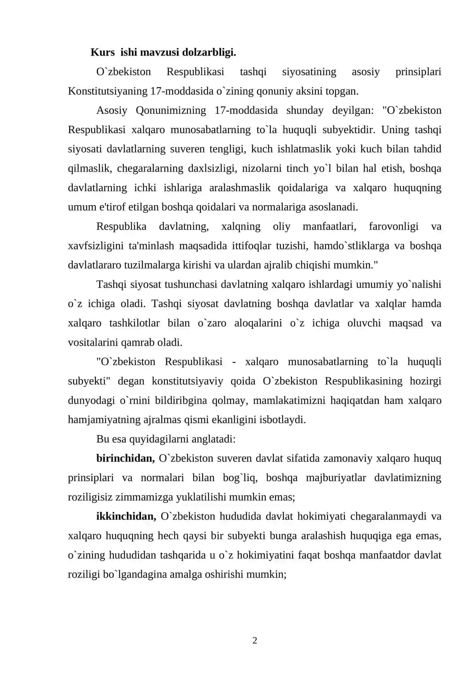 Inson huquqlari bo’yicha xalqaro hamkorlik - O’zbekiston Respublikasi tashqi siyosatining muhim yo’nalishi 2