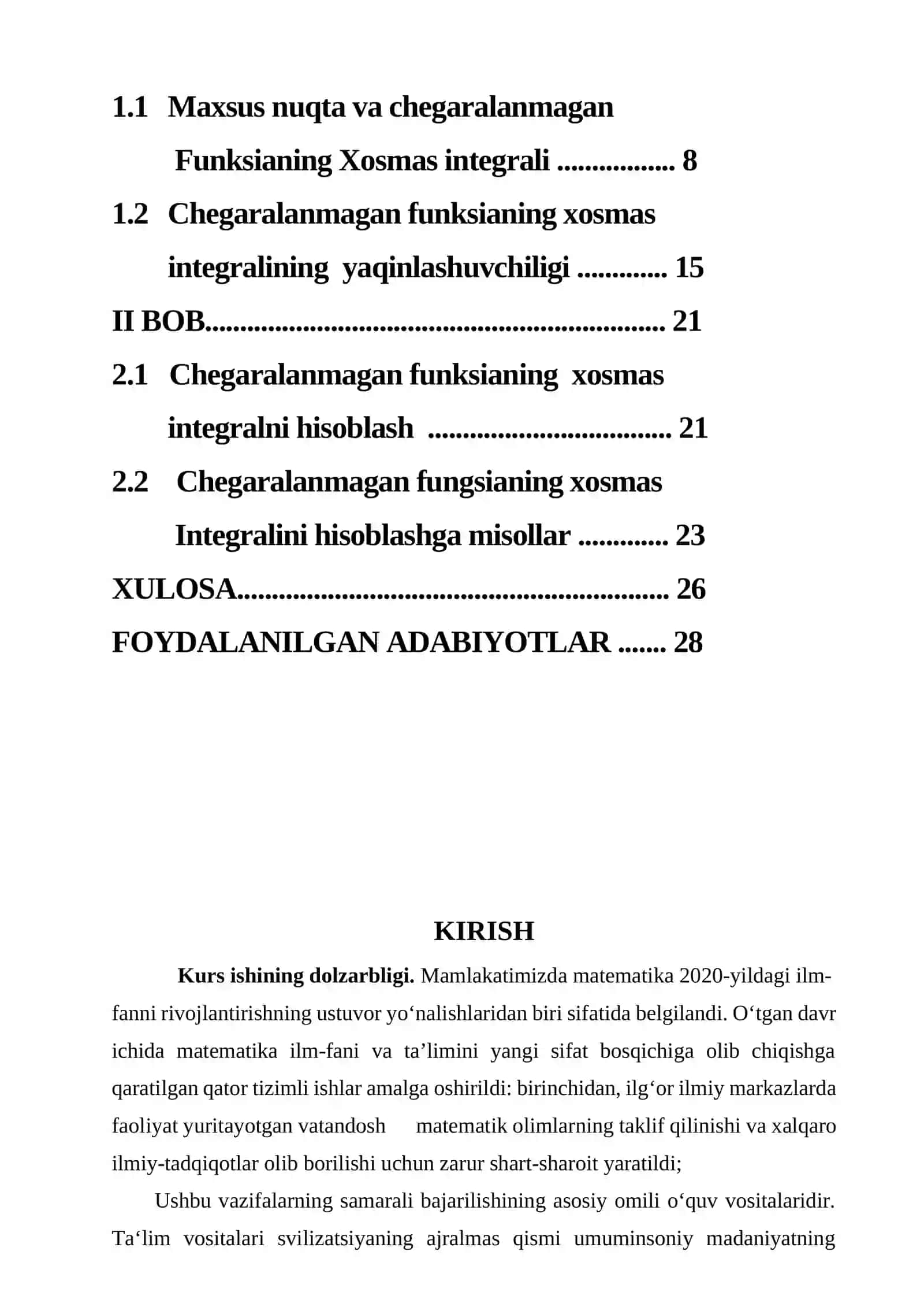 chegaralanmagan funksiyaning xosmas integrali 2
