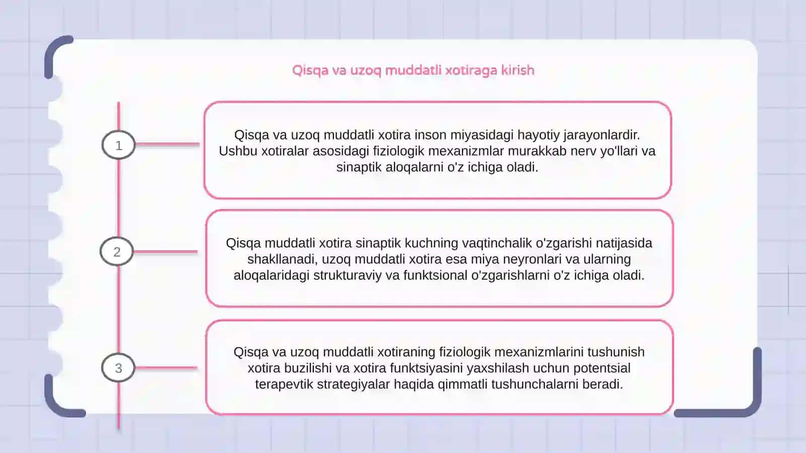 Qisqa va uzoq muddatli xotiraning fziologik mexanizmlari 2