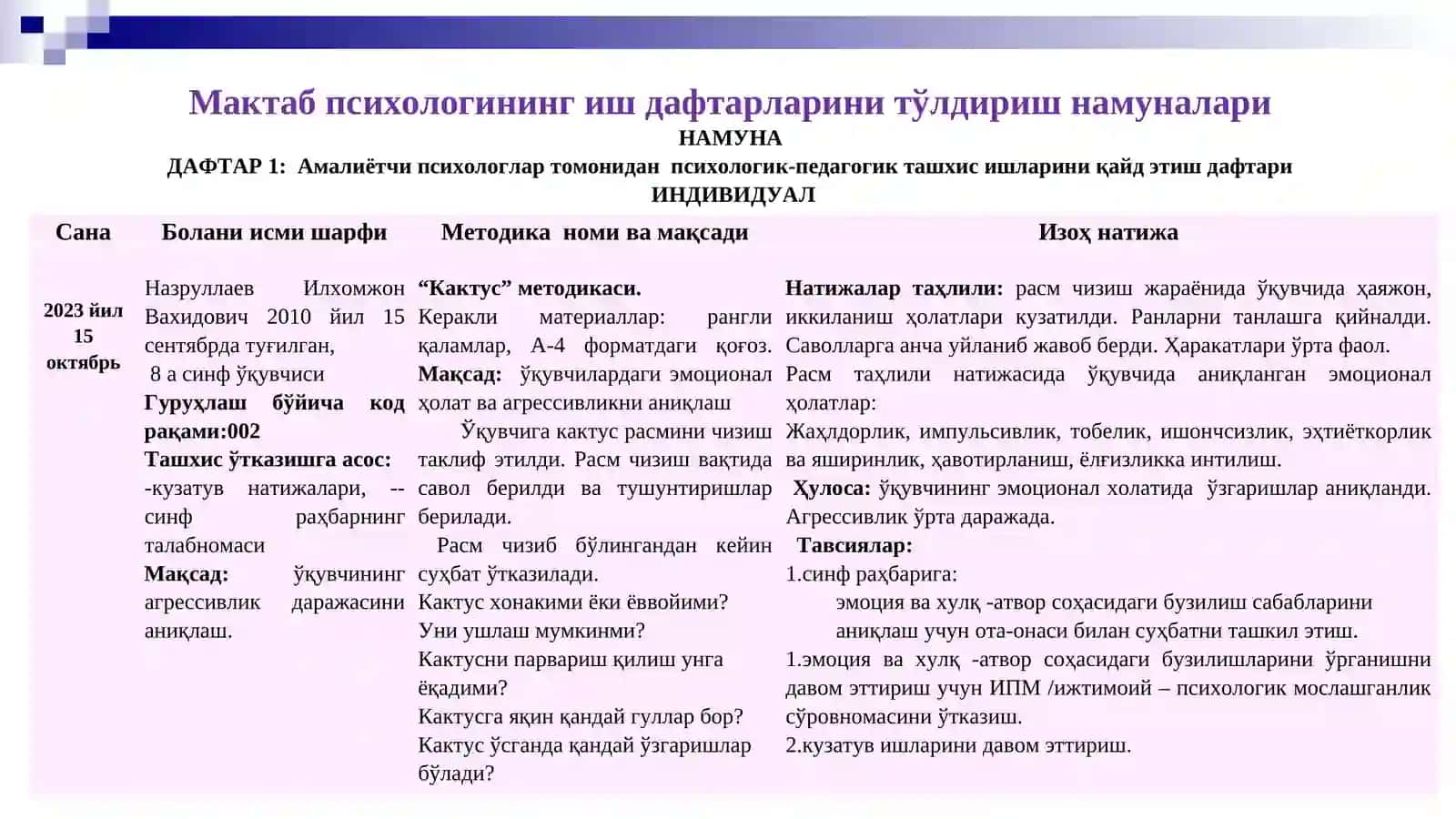 МАКТАБ ПСИХОЛОГЛАРИНИНГ ФАОЛИЯТИДАГИ АСОСИЙ ЙЎНАЛИШЛАР ВА ВАЗИФАЛАР 2