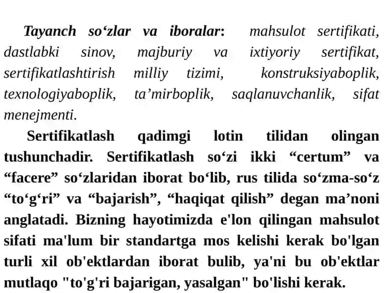 MAVZU.YO‘L QURILISHI MAHSULOTLARINI SERTIFIKATLASHTIRISH 2