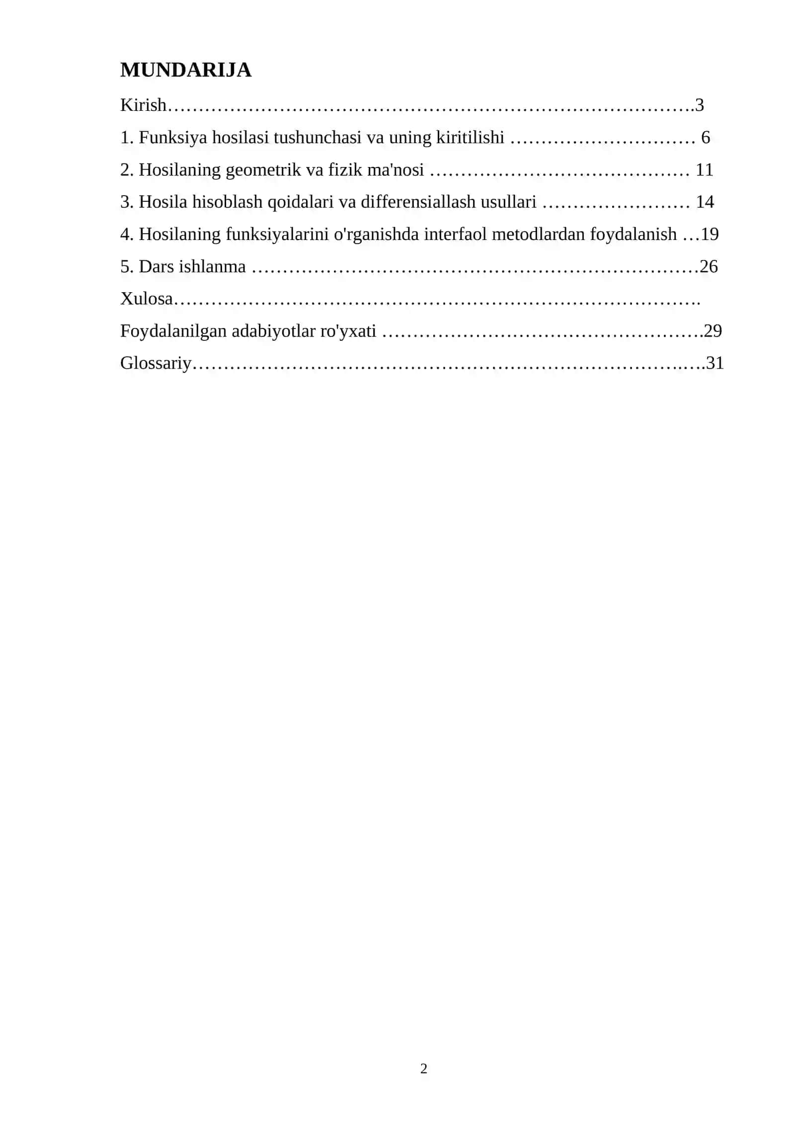 Funksiya hosilasi va uning kiritilishi. 2