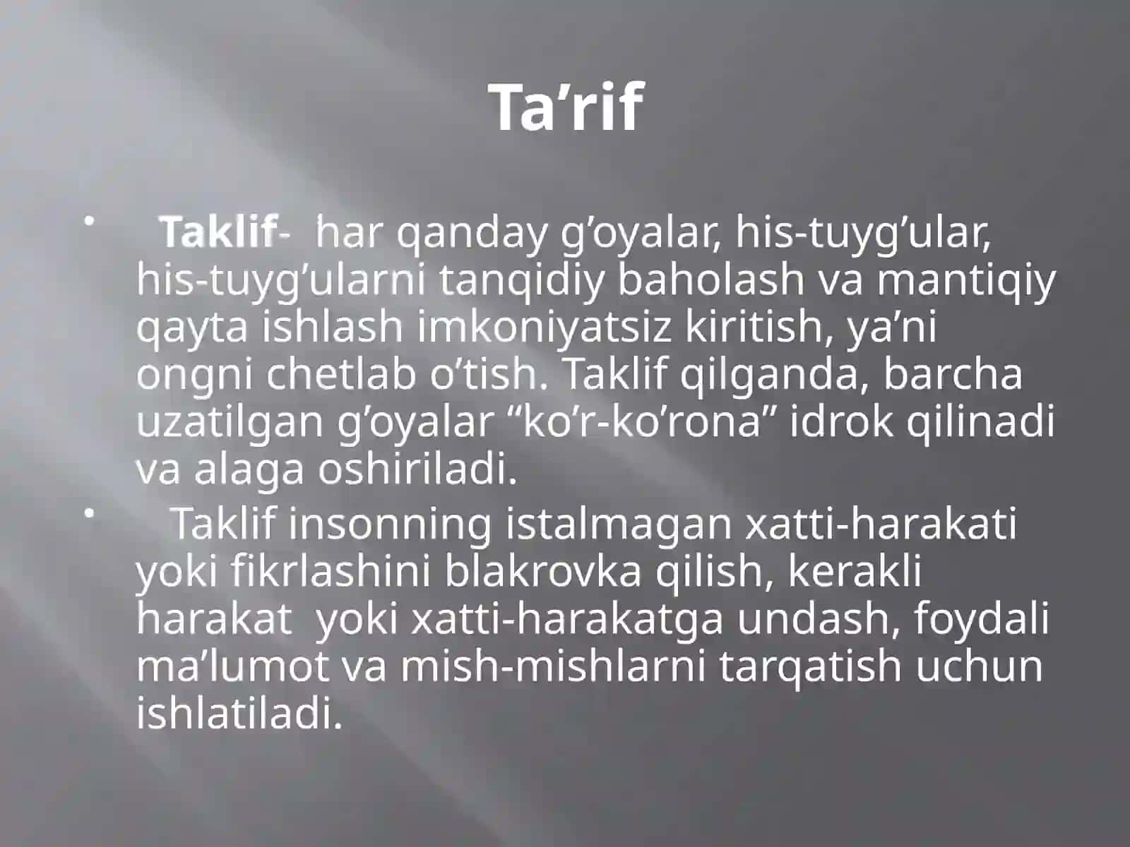 Taklif tushunchasi va uning mazmuni 2