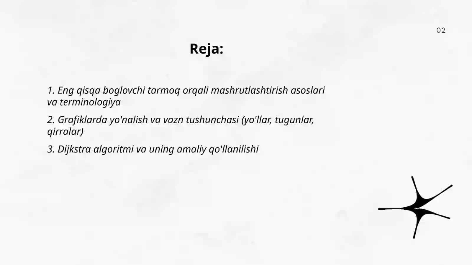 Eng qisqa bog‘lovchi tarmoq orqali mashrutlashtirish 2