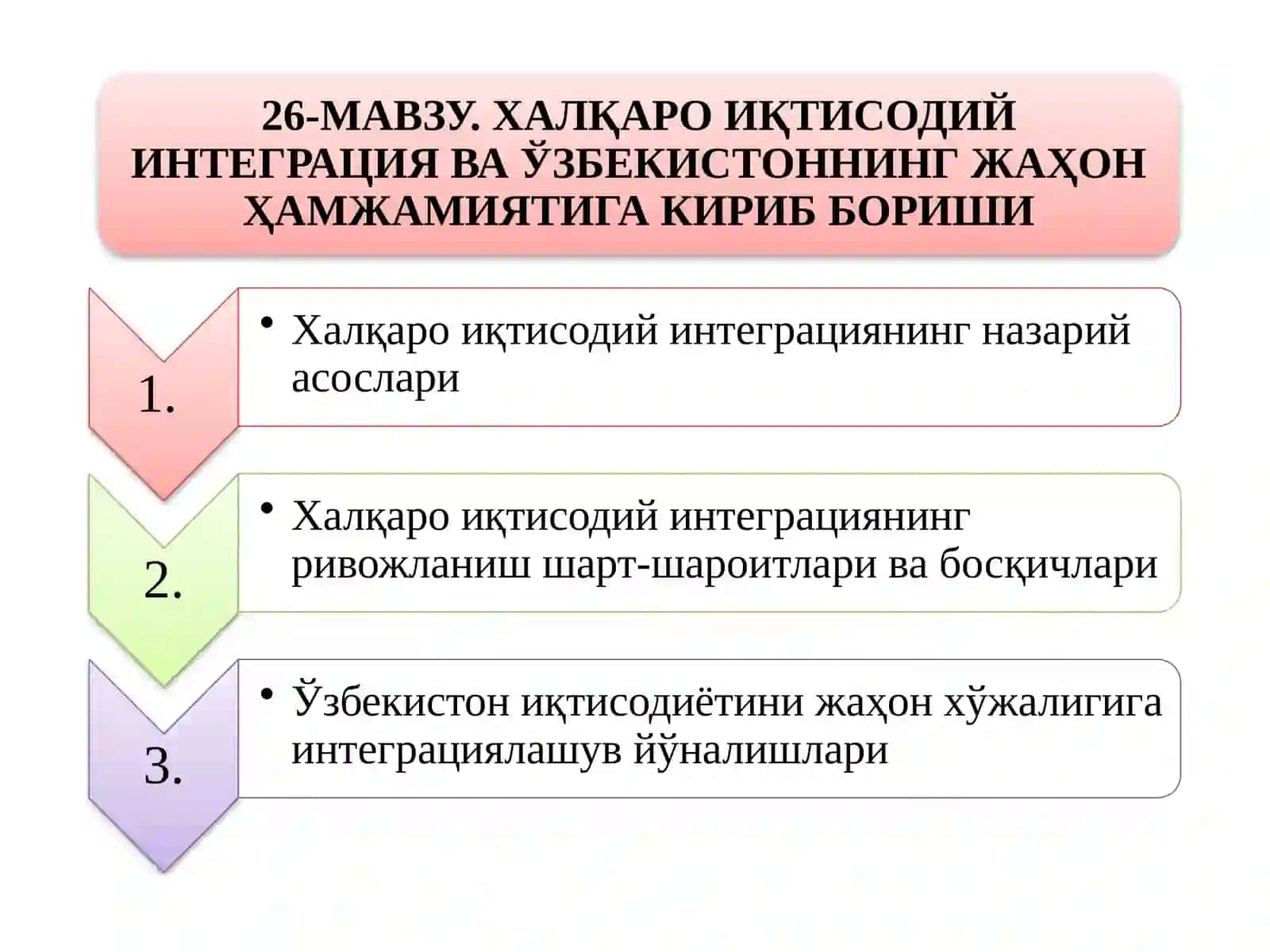 ХАЛҚАРО ИҚТИСОДИЙ ИНТЕГРАЦИЯ ВА ЎЗБЕКИСТОННИНГ ЖАҲОН ҲАМЖАМИЯТИГА КИРИБ БОРИШИ 2